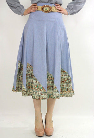 Vintage 70s Boho blue chambray patchwork maxi skirt - shabbybabe
 - 2