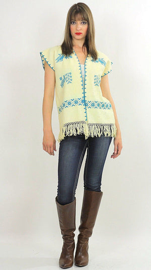 Vintage 70s Hippie boho embroidered fringe vest top - shabbybabe
 - 4