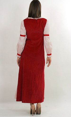 Vintage 70s Boho Hippie Red Velveteen party maxi dress - shabbybabe
 - 3