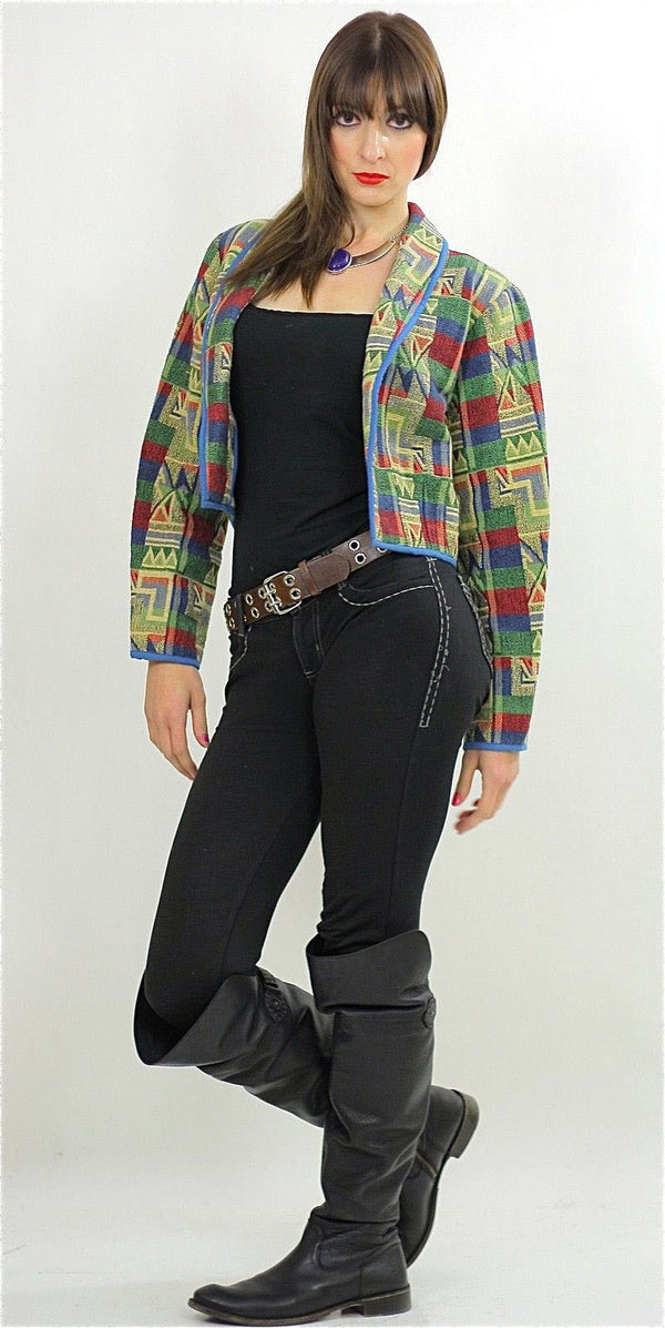 Vintage 80s Southwestern Boho Short Cropped jacket - shabbybabe
 - 1