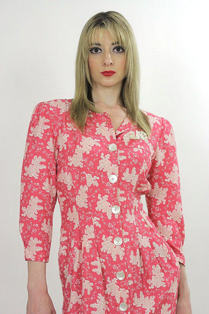 Vintage 80s Boho pink floral mini shirt dress - shabbybabe
 - 4