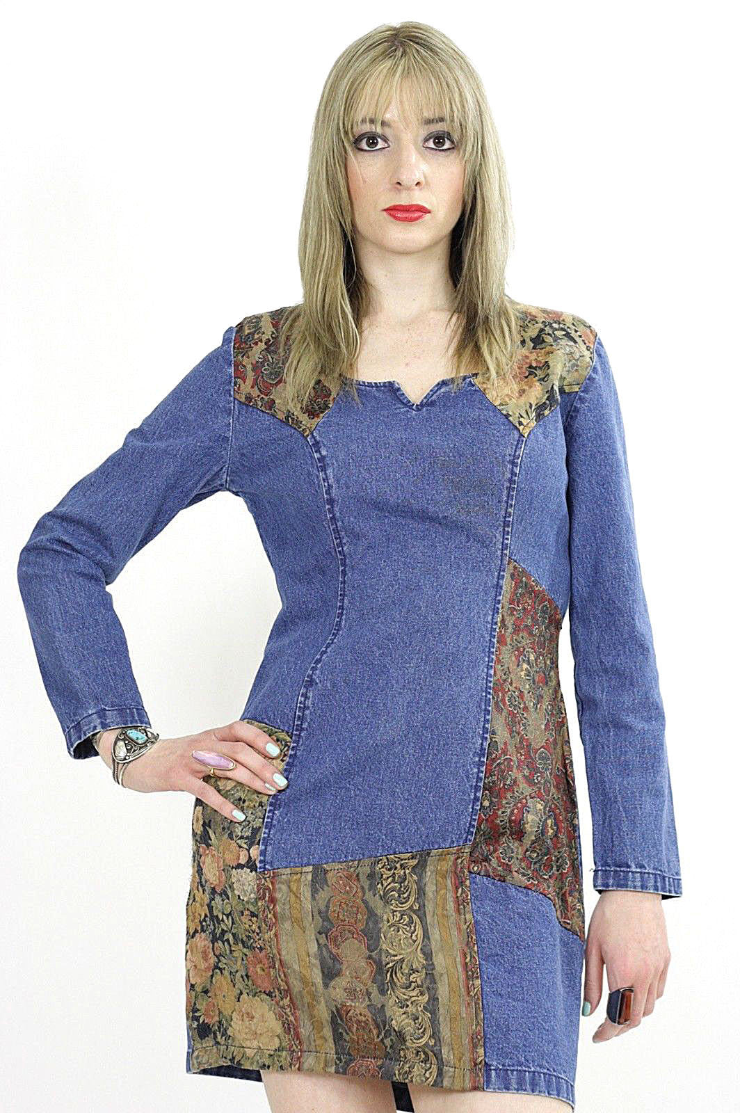 Vintage 90s grunge patchwork denim mini dress - shabbybabe Vintage 90s grunge patchwork denim mini dress - shabbybabe