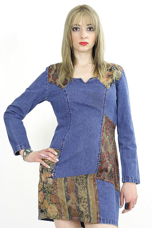 Vintage 90s grunge patchwork denim mini dress - shabbybabe
 - 1