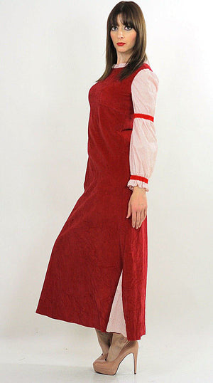 Vintage 70s Boho Hippie Red Velveteen party maxi dress - shabbybabe
 - 4