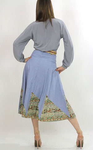 Vintage 70s Boho blue chambray patchwork maxi skirt - shabbybabe
 - 4