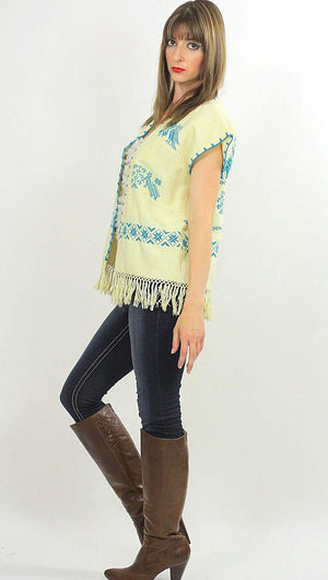 Vintage 70s Hippie boho embroidered fringe vest top - shabbybabe
 - 5