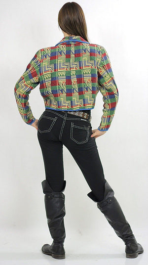 Vintage 80s Southwestern Boho Short Cropped jacket - shabbybabe
 - 4
