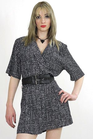 Vintage 80s Boho geometric wrap V neck mini dress - shabbybabe
 - 2