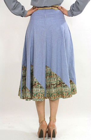 Vintage 70s Boho blue chambray patchwork maxi skirt - shabbybabe
 - 5