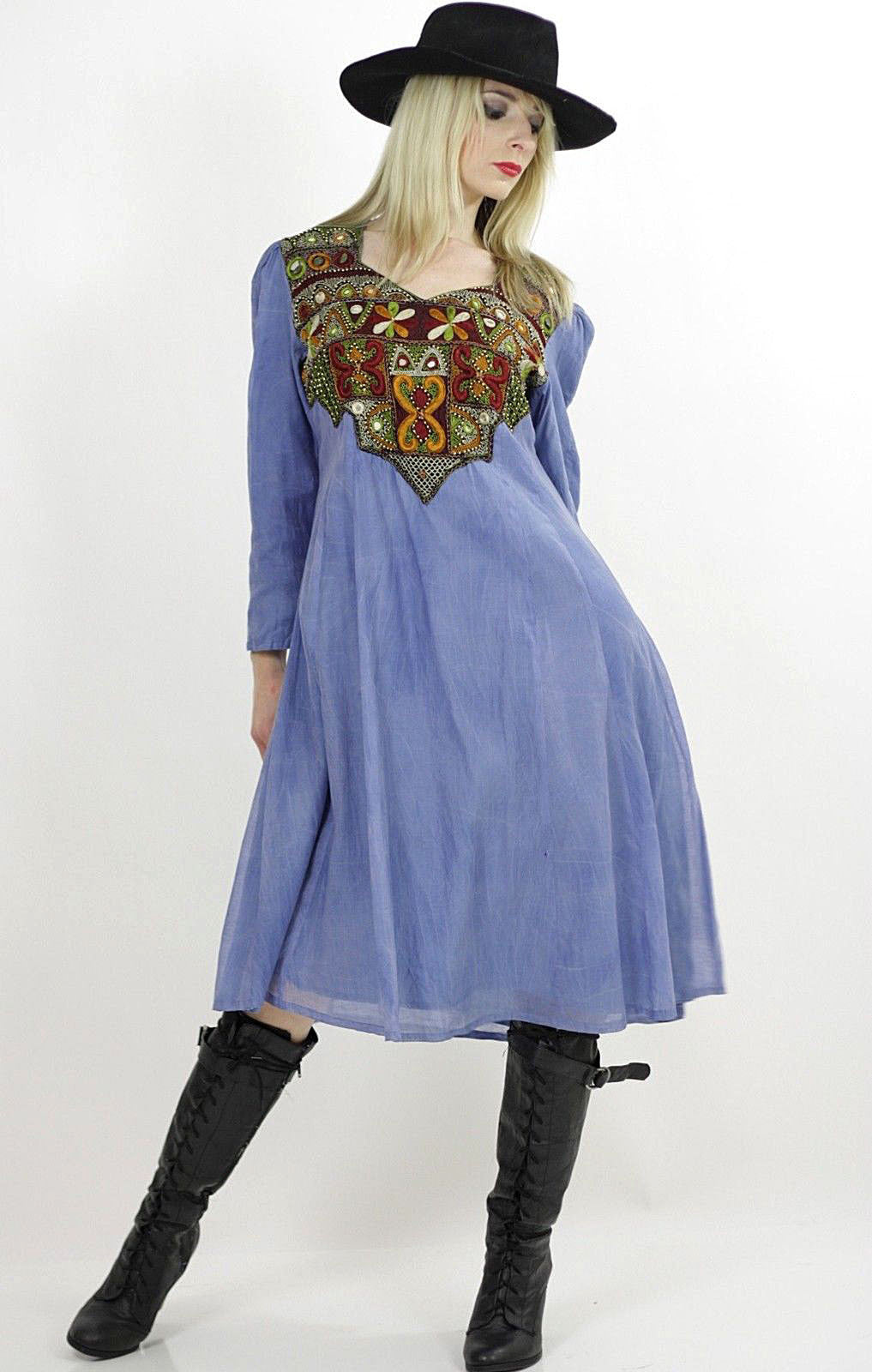 Genuine vintage 70s 1970s true Boho Hippie embroidered mirror India dress - shabbybabe Genuine vintage 70s 1970s true Boho Hippie embroidered mirror India dress - shabbybabe