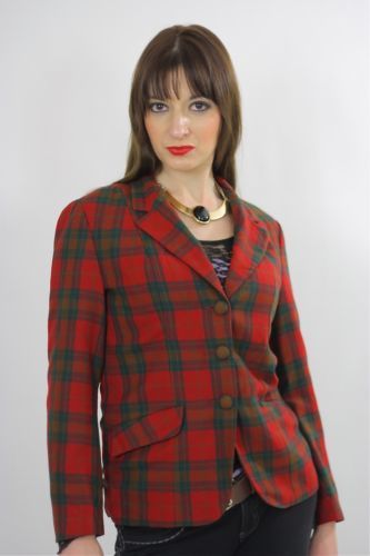 Vintage 80s Bold Abstract Tartan Plaid Boho Draped Wool jacket Coat Top