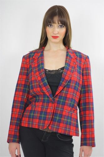 Vintage 70s Red Wool Pendelton Tartan Plaid collared Blazer Jacket Top