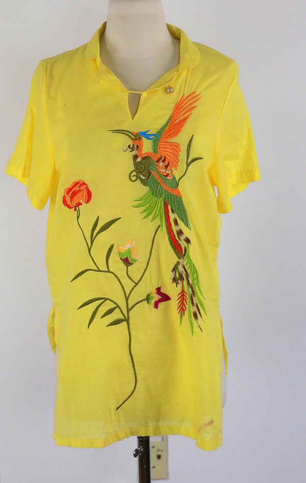 Genuine vintage 80s boho hippie embroidered Bird of Paradise tunic