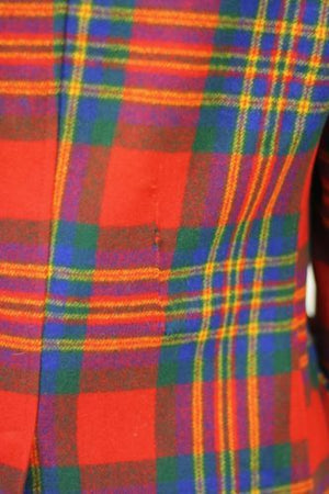 Vintage 70s mod boho red tartan plaid wool jacket blazer top double breasted