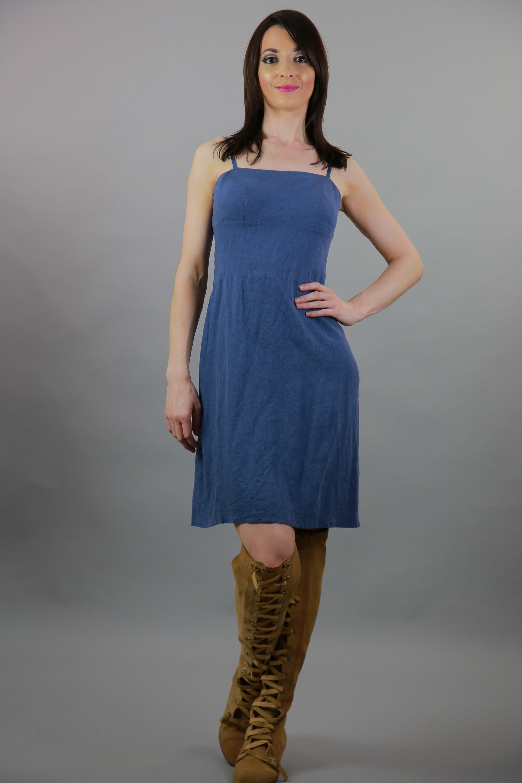 Vintage 80s Blue sundress babydoll spaghetti strap cotton mini dress - shabbybabe Vintage 80s Blue sundress babydoll spaghetti strap cotton mini dress - shabbybabe