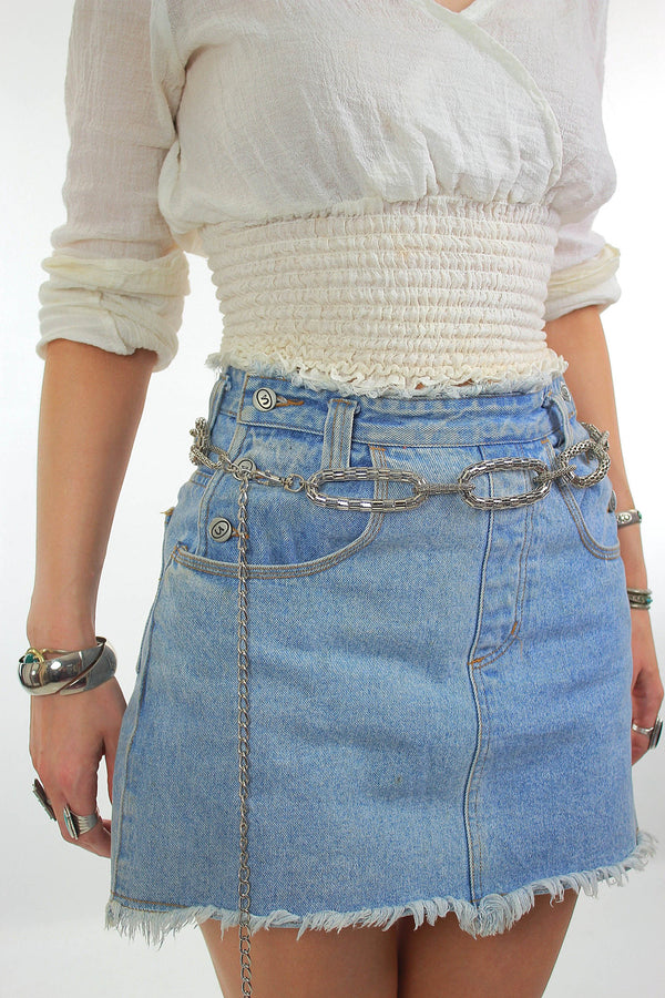 Vintage 70s Boho Hippie silver tone link chain belt - shabbybabe
 - 1