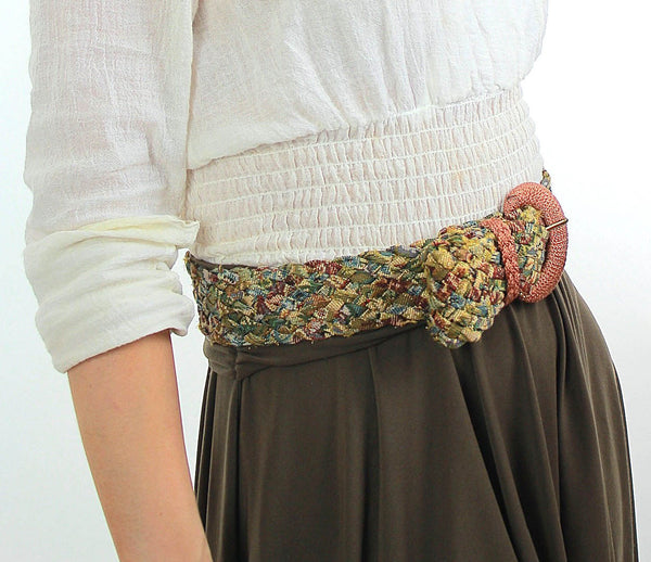 Vintage 70s Boho Metallic Tapestry braided belt - shabbybabe
 - 1