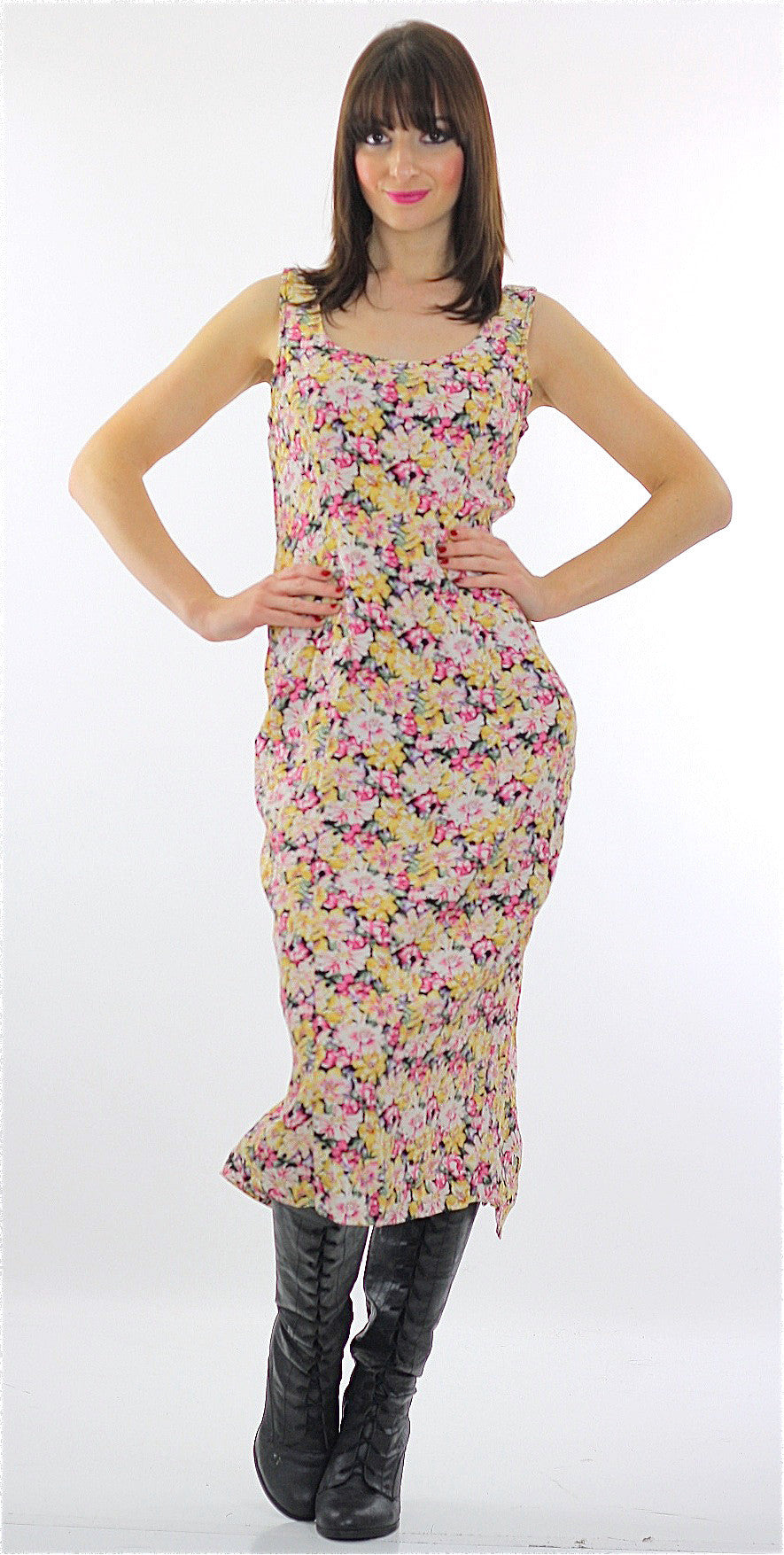 Vintage 90s Grunge pastel floral sleeveless dress