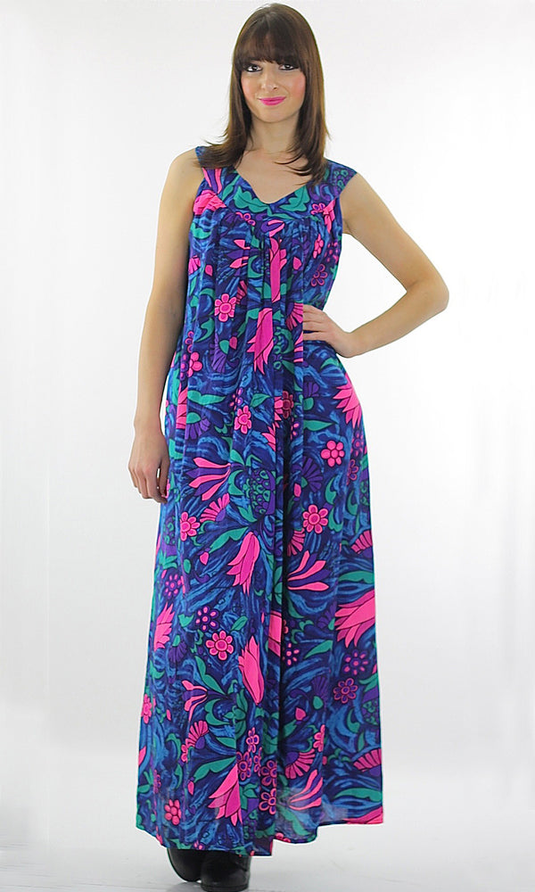 Vintage 70s  Boho Hippie Floral Tent Maxi dress caftan - shabbybabe
 - 1