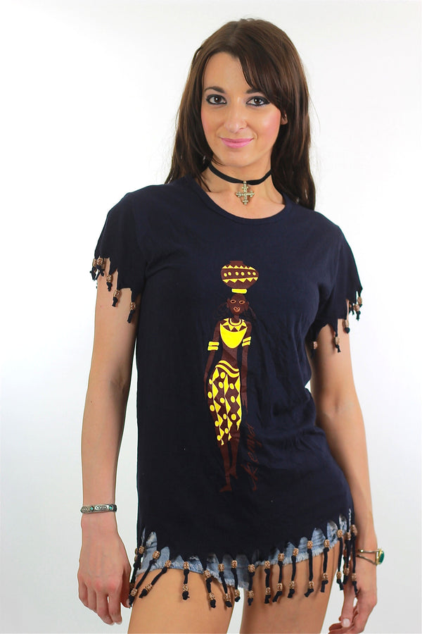 Boho Hippie tribal fringe abstract top shirt - shabbybabe
 - 1