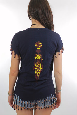 Boho Hippie tribal fringe abstract top shirt - shabbybabe
 - 3