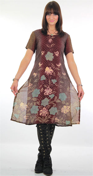 Vintage 70s boho floral high slit dress tunic top - shabbybabe
 - 2