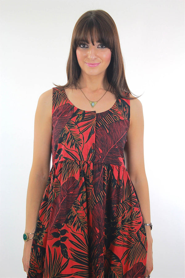 Vintage 90s grunge boho hippie red tropical mini dress - shabbybabe
 - 1