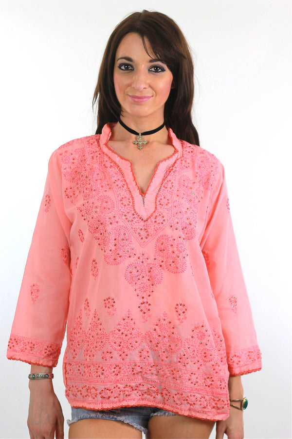 70s Boho hand embroidered sequin peasant tunic top - shabbybabe
 - 1