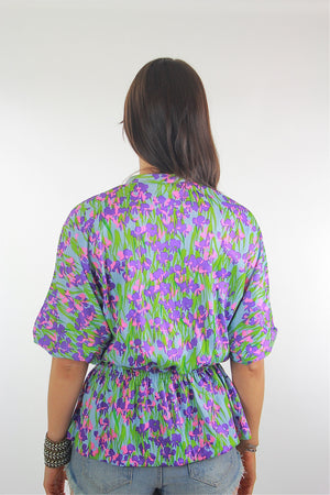 Vintage 70s Boho Hippie Floral tunic top blouse - shabbybabe
 - 4