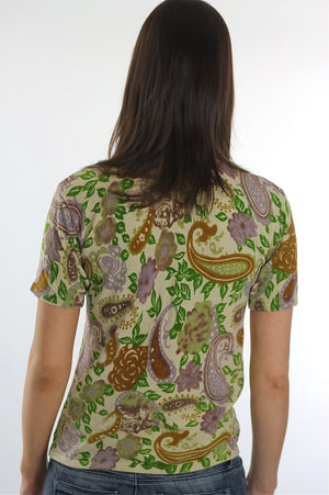 70s Boho Hippie Paisley knit Neon top shirt sweater - shabbybabe
 - 4