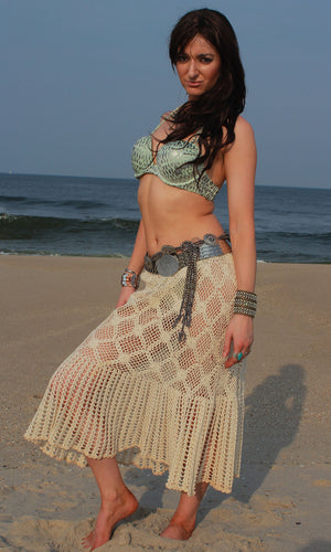 Vintage 70s Boho Gypsy Cotton crochet maxi skirt - shabbybabe
 - 2