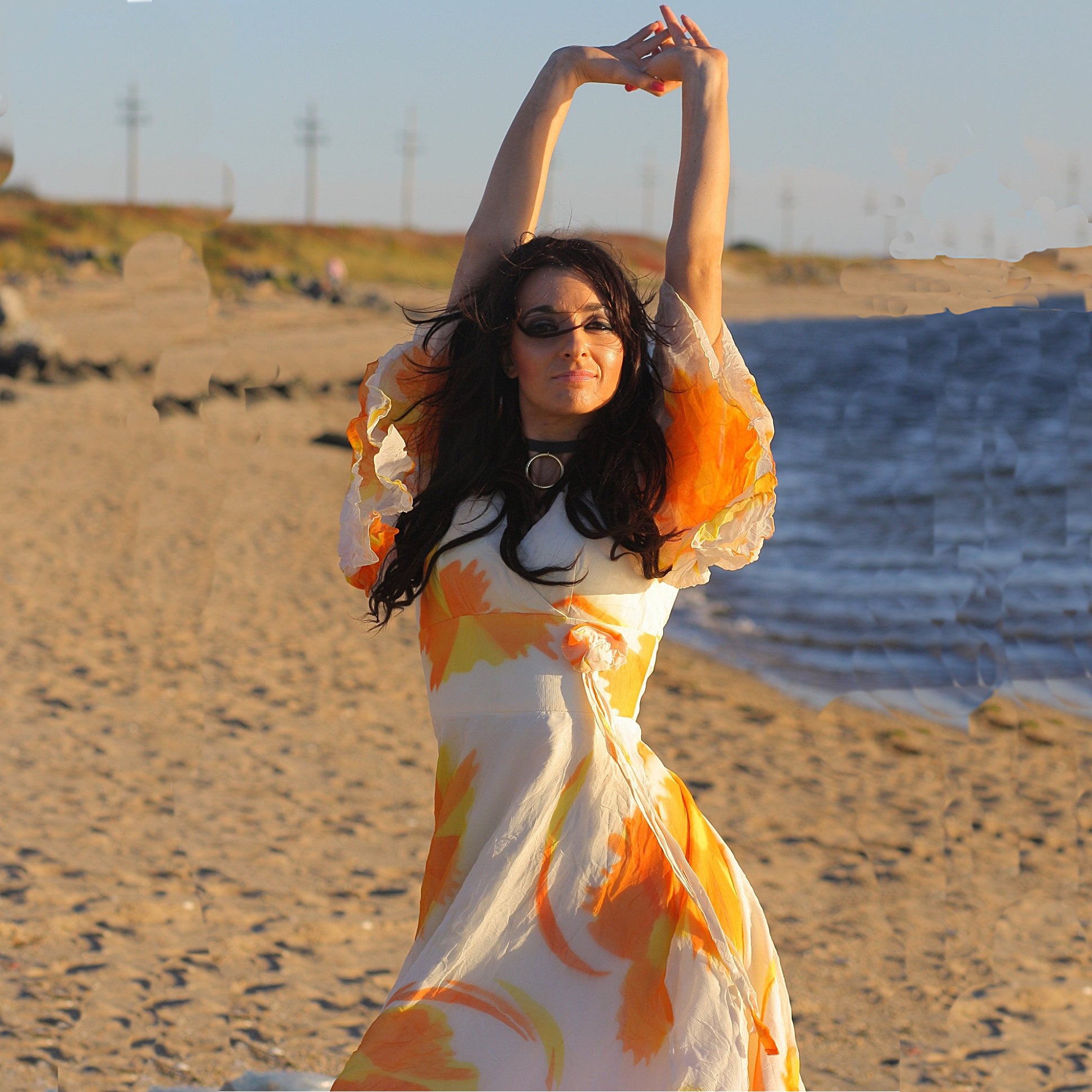 bohemian hippie maxi dress Vintage Boho Hippie Sheer angel sleeve party maxi dress