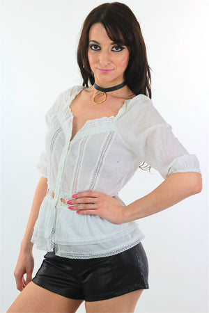 90s White lace top Vintage Festival sheer Hippie Shirt - shabbybabe
 - 3