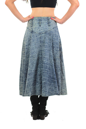 80s Acid wash skirt High waist Button up Circle skirt - shabbybabe
 - 4