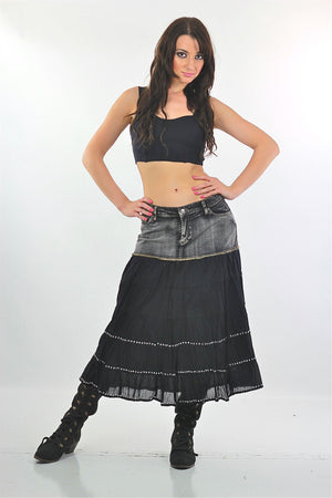 Vintage 90s Denim Skirt Acid wash Grunge maxi skirt - shabbybabe
 - 3
