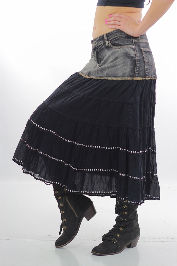 Vintage 90s Denim Skirt Acid wash Grunge maxi skirt - shabbybabe
 - 1