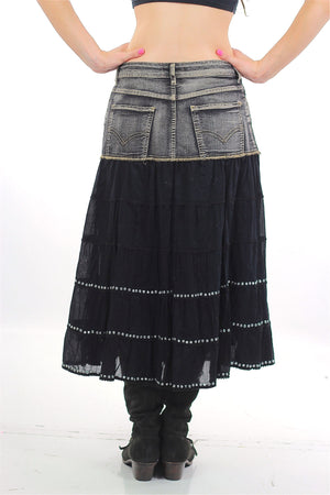 Vintage 90s Denim Skirt Acid wash Grunge maxi skirt - shabbybabe
 - 2