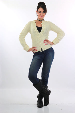 Cable knit cardigan sweater fitted long sleeve wool - shabbybabe
 - 2