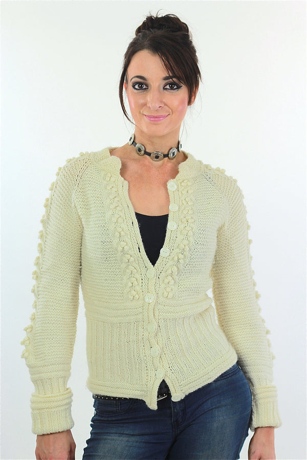 Cable knit cardigan sweater fitted long sleeve wool - shabbybabe
 - 1