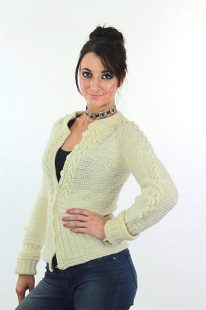 Cable knit cardigan sweater fitted long sleeve wool - shabbybabe
 - 3
