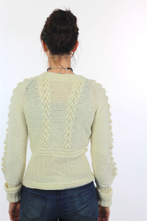 Cable knit cardigan sweater fitted long sleeve wool - shabbybabe
 - 4