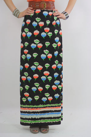 Vintage 60s Boho Hippie Floral Print Maxi Skirt - shabbybabe
 - 3