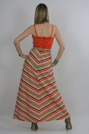 Vintage 60s Boho Hippie Chevron neon maxi skirt - shabbybabe
 - 3