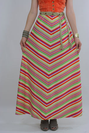Vintage 60s Boho Hippie Chevron neon maxi skirt - shabbybabe
 - 4