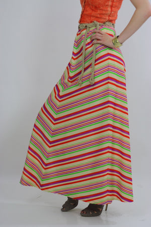 Vintage 60s Boho Hippie Chevron neon maxi skirt - shabbybabe
 - 5