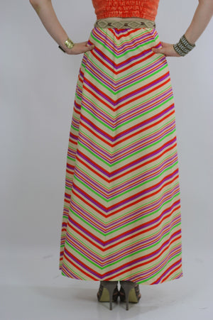 Vintage 60s Boho Hippie Chevron neon maxi skirt - shabbybabe
 - 6