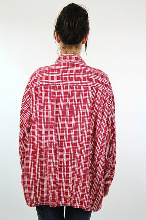 Vintage 90s grunge Red flannel shirt red white checkered oversize Large - shabbybabe
 - 4