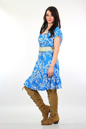 Vintage 70s blue tropical floral dress  sundress - shabbybabe
 - 3