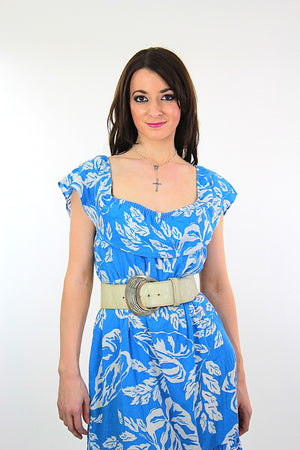 Vintage 70s blue tropical floral dress  sundress - shabbybabe
 - 1