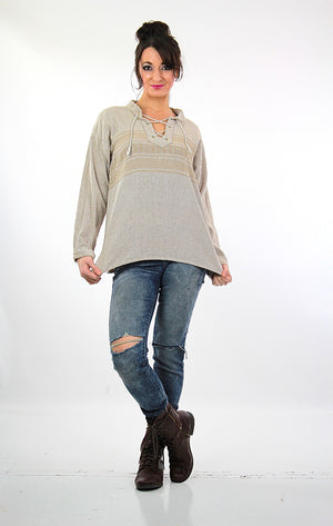 Vintage 70s boho hippie Festival striped lace up top - shabbybabe
 - 2